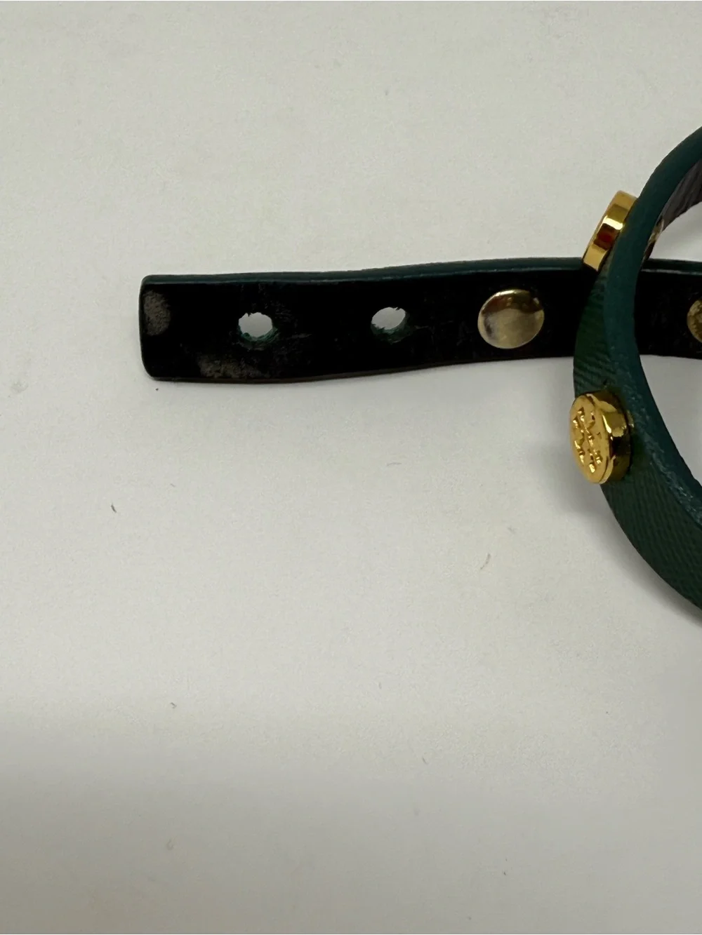 Tory Burch Forest Green Double Wrap Logo Stud Bracelet with Gold Accents